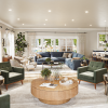 clubroom with large couch and seating areas