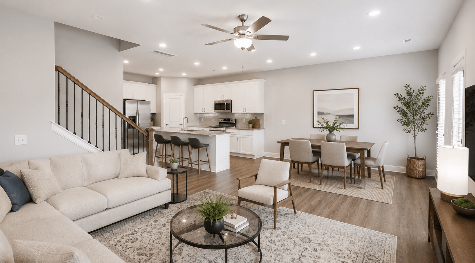 Open space living area with natural lighting