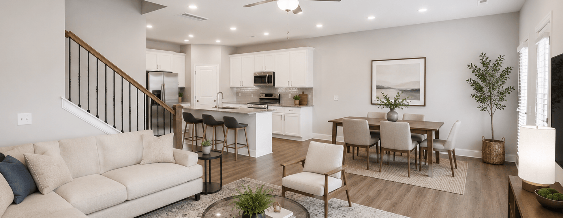 Open space living area with natural lighting
