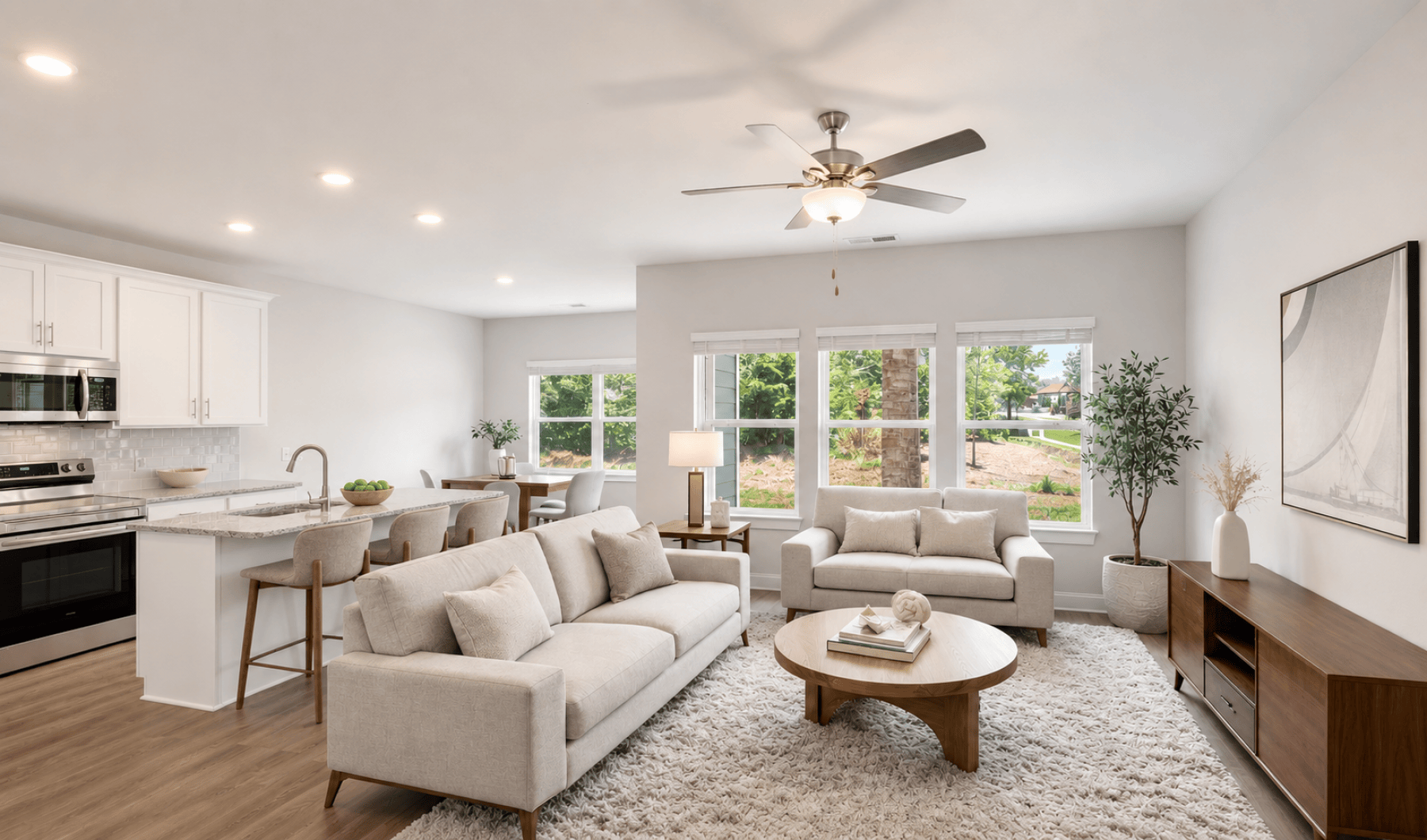 Open space living area with natural lighting
